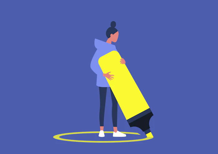 Illustration of female character drawing a circle around themselves, representing feeling of introversion.